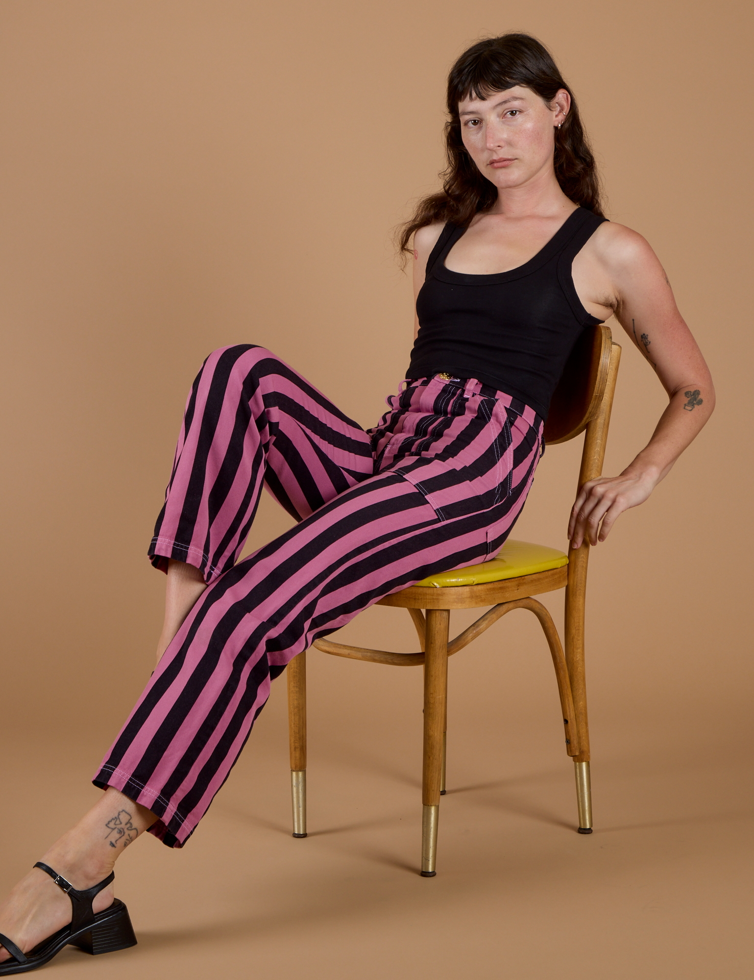Black Stripe Work Pants - Bubblegum Pink