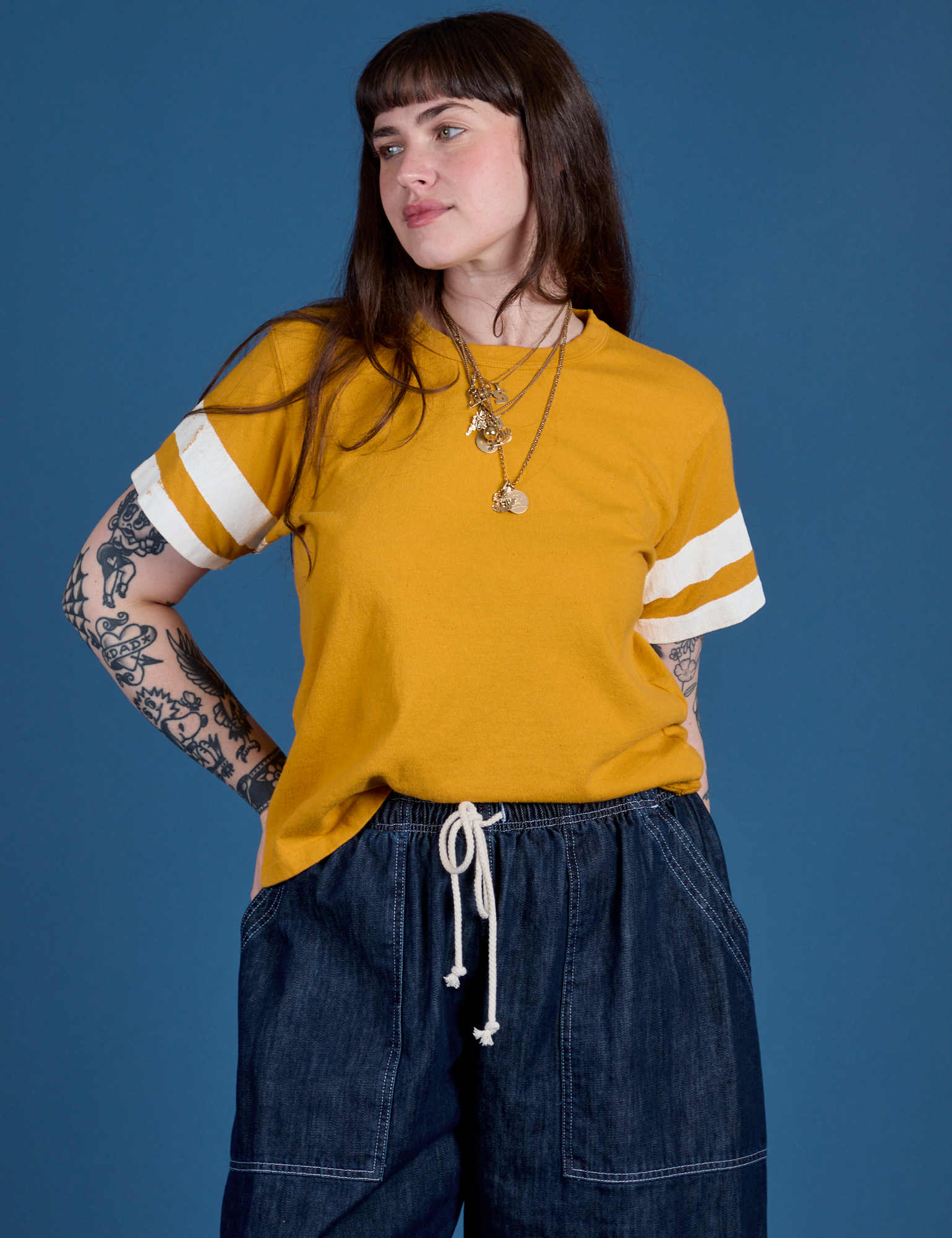 Painted Burly Tee in Mustard Yellow on Sydney