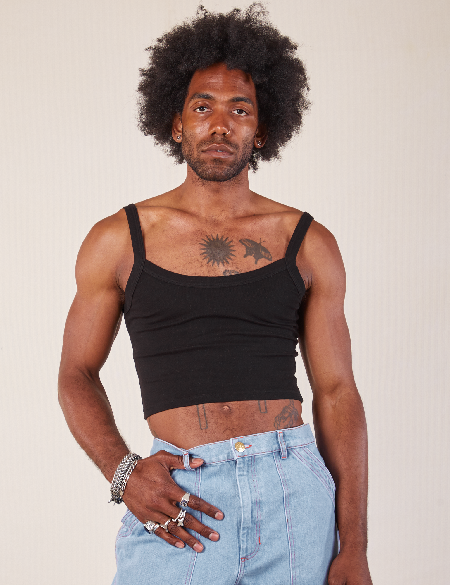 Jerrod is 6’3” and wearing S Cropped Cami in Basic Black