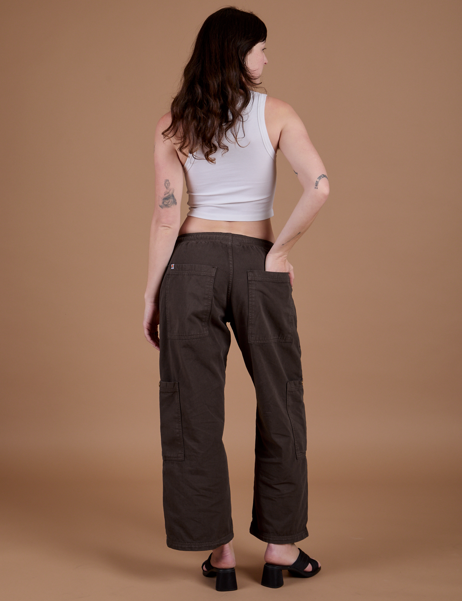 Drop Pocket Cargo Pants in Espresso Brown back view on Alex