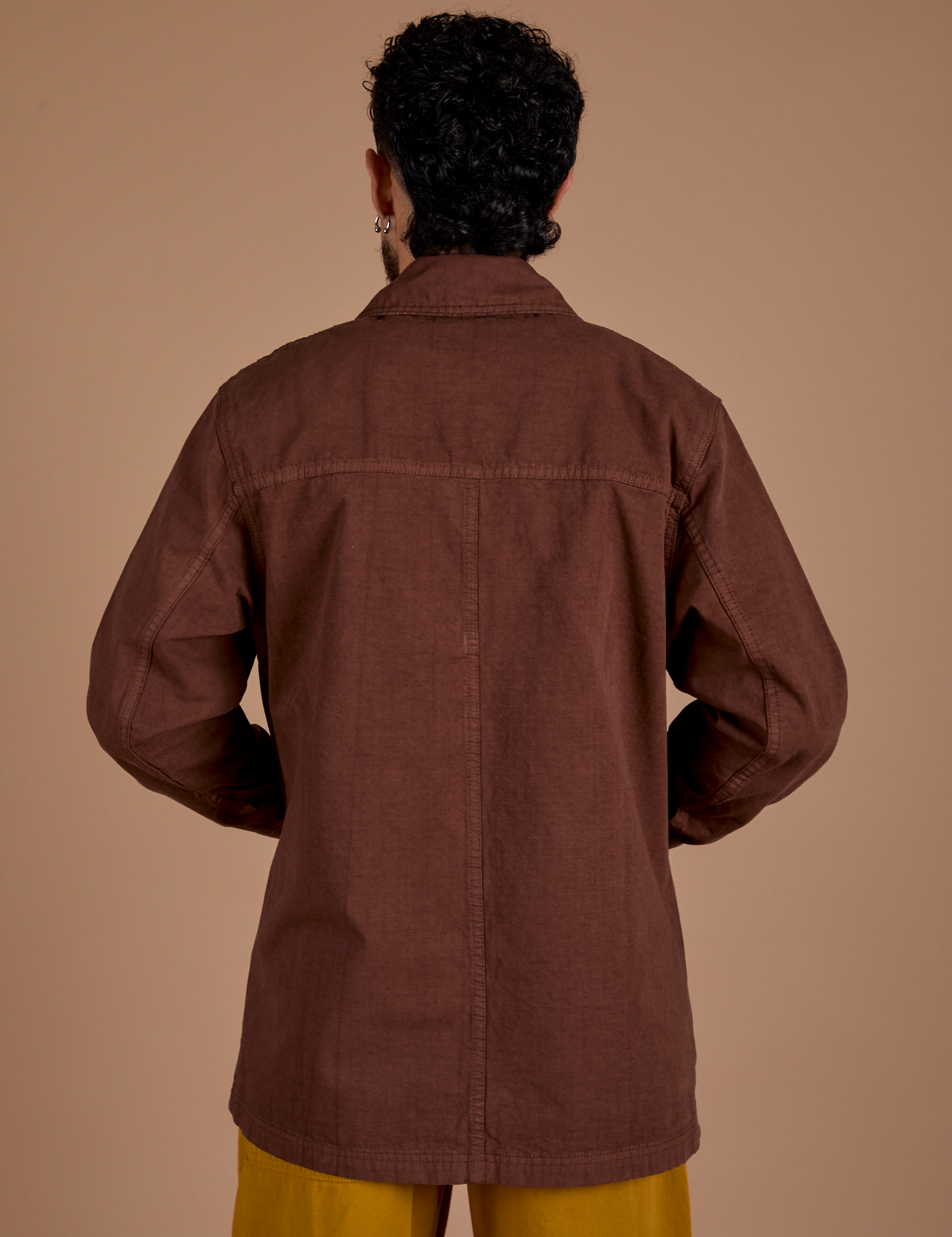 Ripstop Field Coat in Fudgesicle Brown back view on Jesse