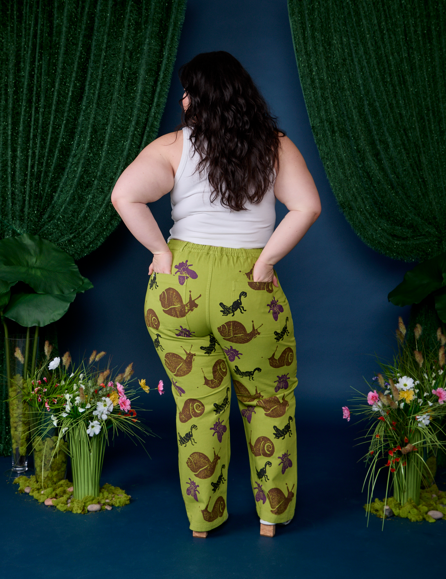Paintstamped Work Pants in Froggy back view on Ashley
