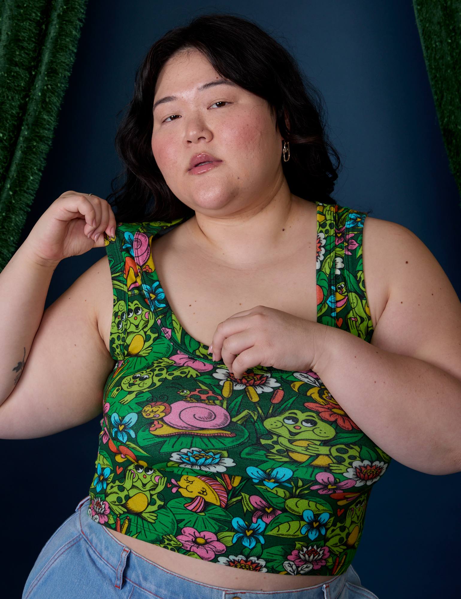 Cropped Tank Top in Pond Party worn by Ashley