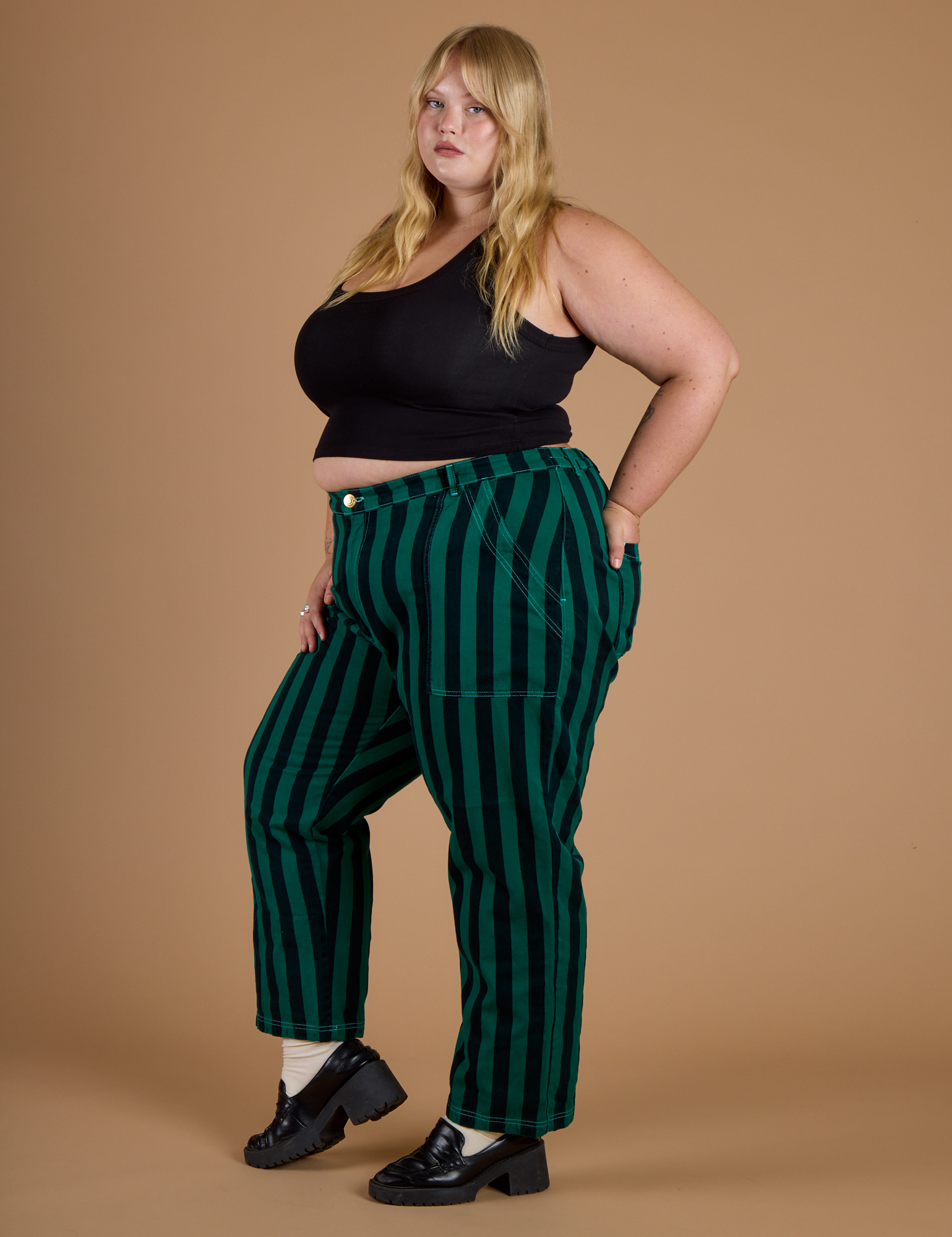 Black Stripe Work Pants - Hunter Green