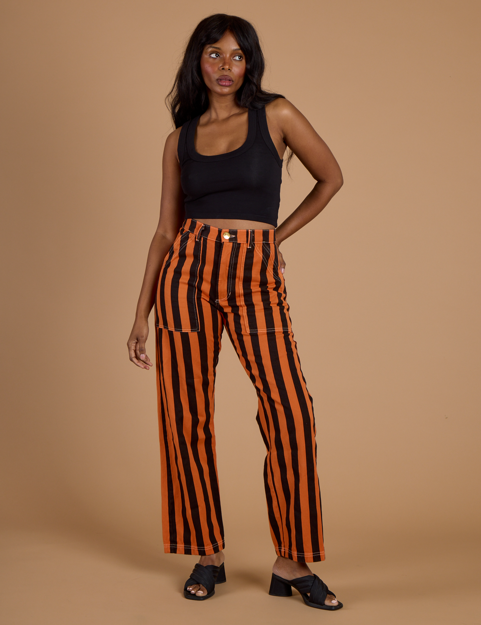 Black Stripe Work Pants - Construction Orange