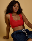 Contrast Stitch Mini Tank in Mustang Red worn by Kandia