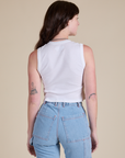Muscle Tee in Vintage Tee White back view on Alex
