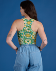 Deep-Cut Racerback Tank in Spring Quilt Print back view on Alex