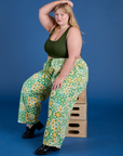 Drop Pocket Cargo Pants in Spring Quilt Print and evergreen Mini Tank on Juliet