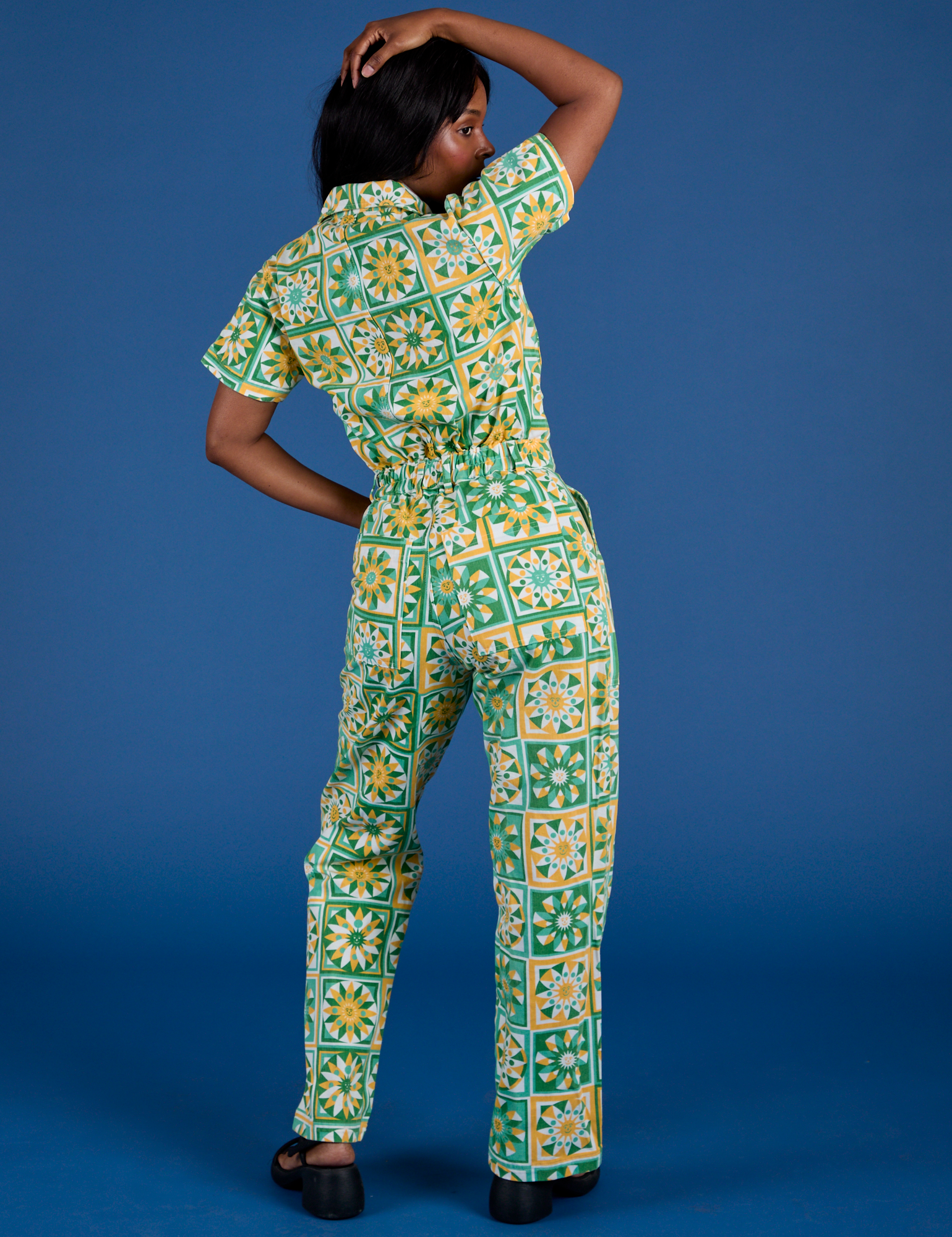 Spring Quilt Print Jumpsuit back view on Kandia