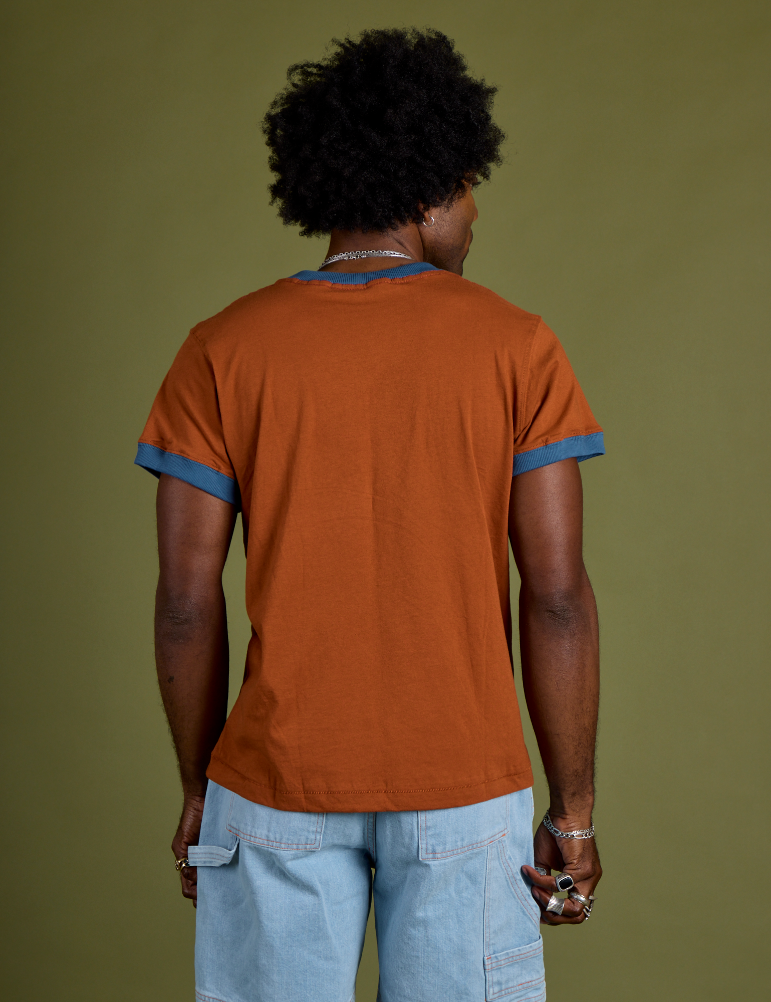 Vintage Ringer Tee in Burnt Terracotta back view on Jerrod