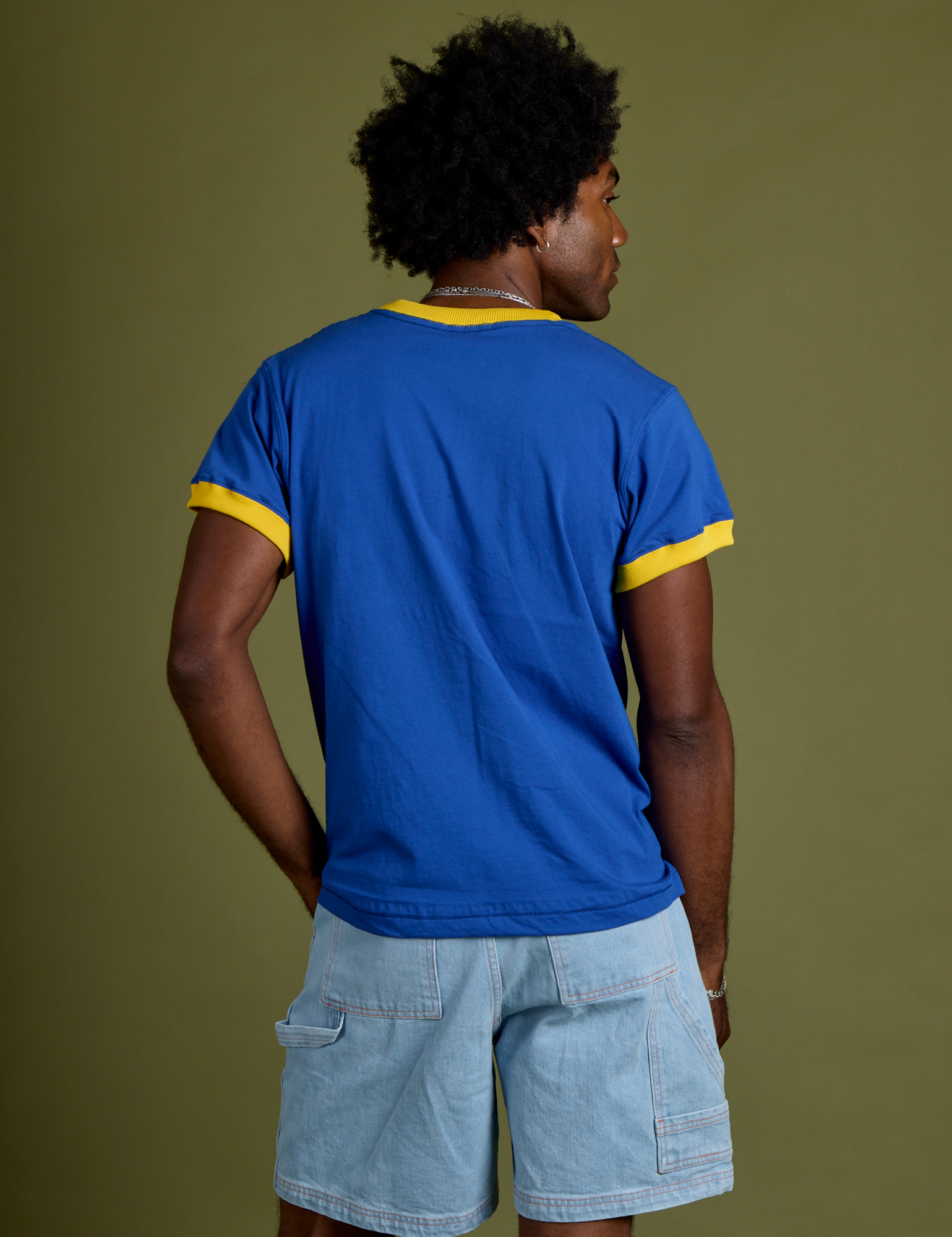 Vintage Ringer Tee in Royal Blue back view on Jerrod