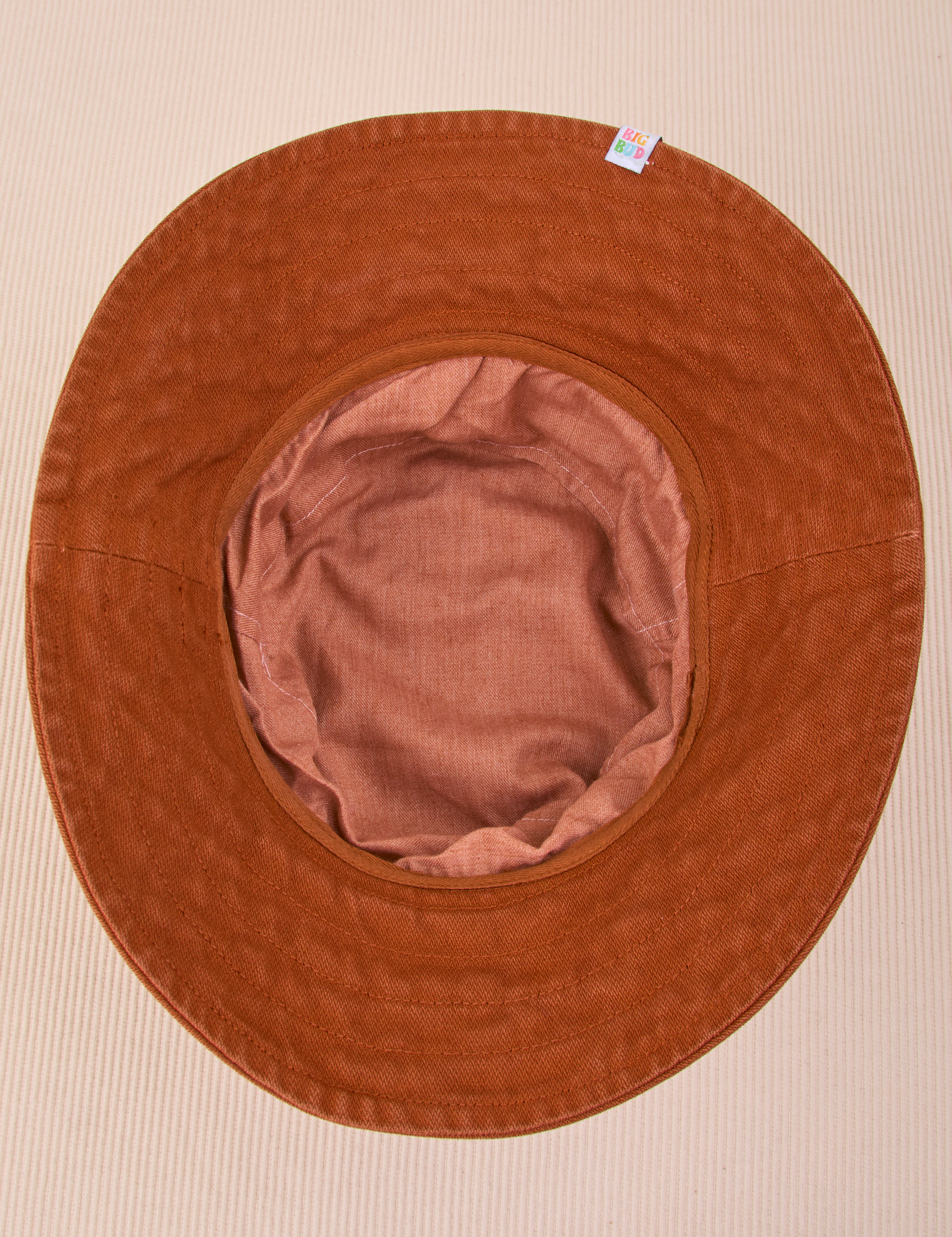 Wide Brim Denim Bucket Hats in Burnt Terracotta bottom view