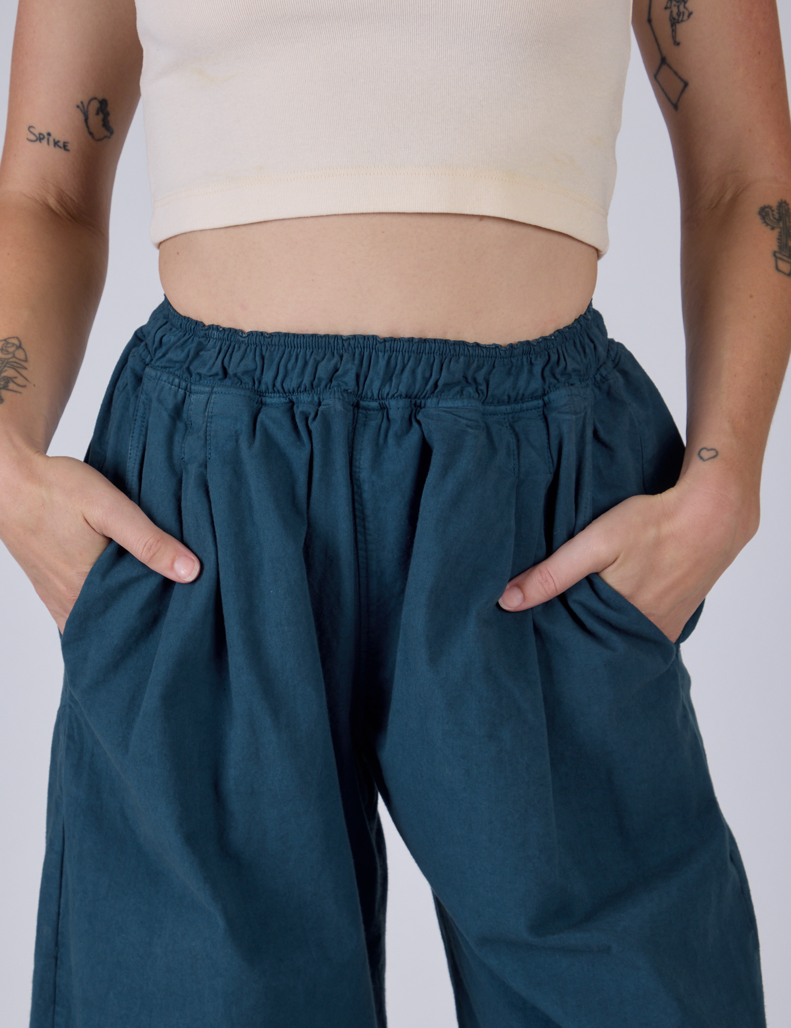 Pleated Pull-On Pants - Lagoon