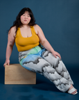 Work Pants in Night Sky Airbrush and Cropped Tank in Mustard Yellow on Ashley