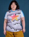 Ashley is 5’7” and wearing L Airbrush Star Vintage Tee