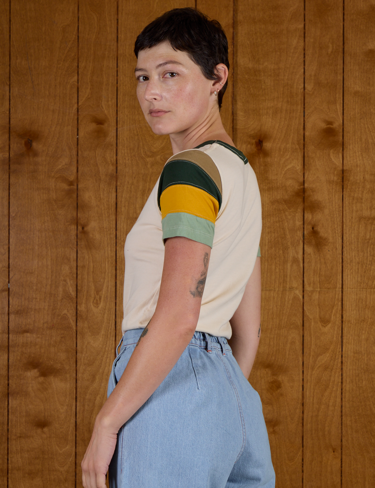 Side view of Calypso Tee in Off White Multi on Alex