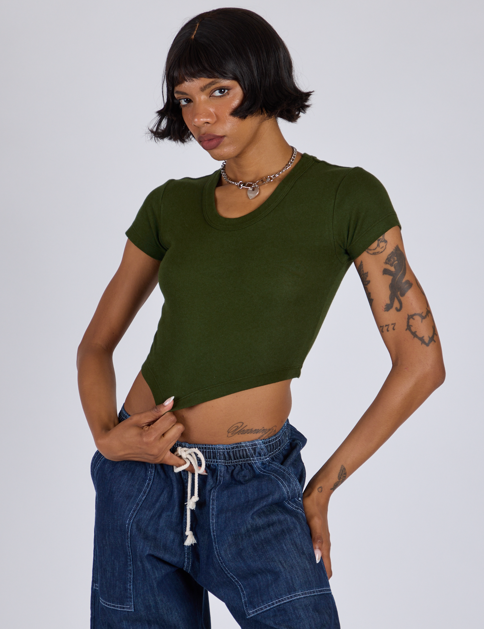 Cropped Baby Tee - Evergreen