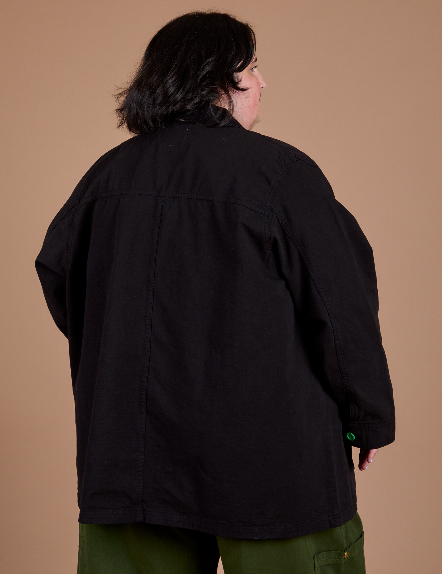 Ripstop Field Coat in Basic Black back view on Sam
