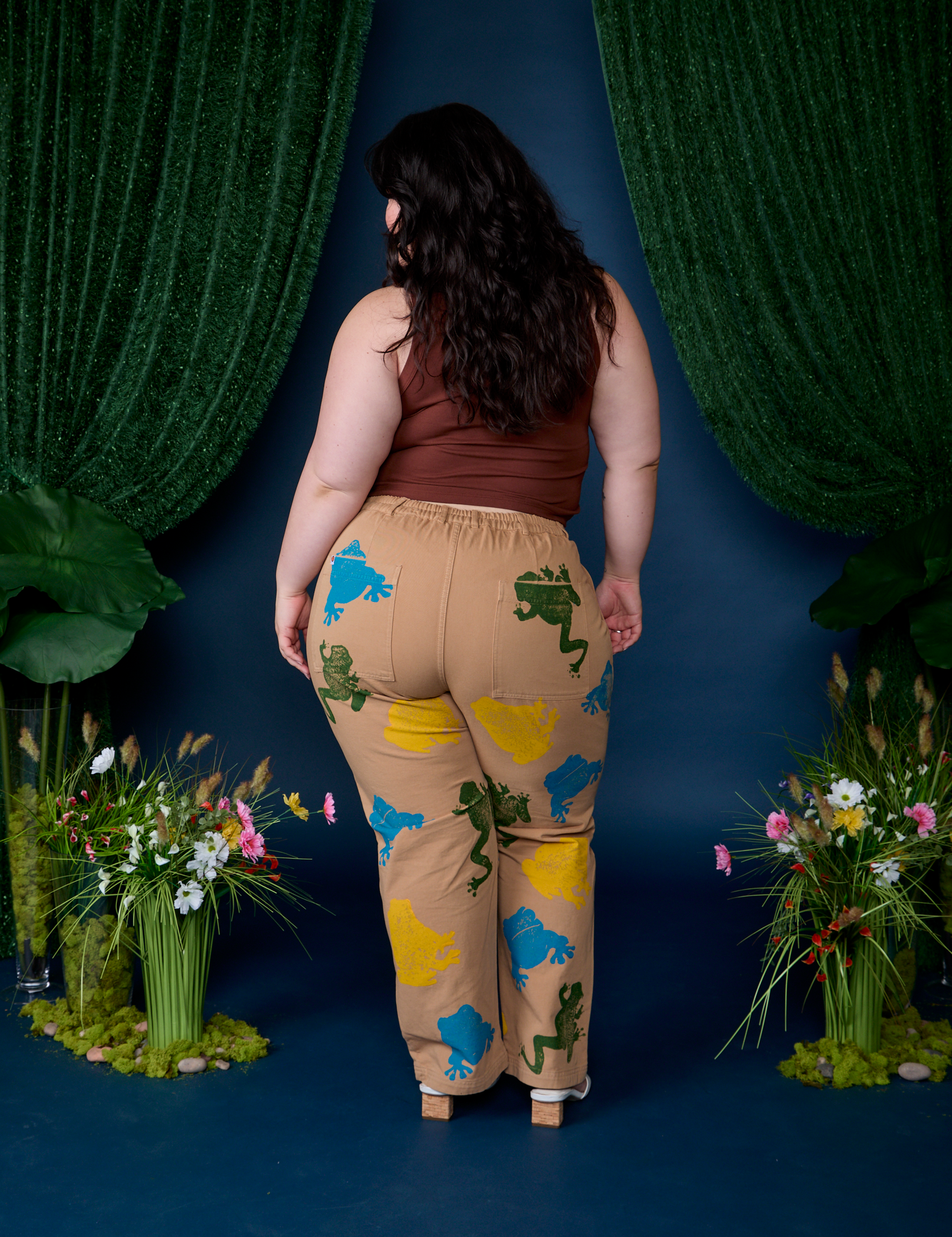 Paintstamped Work Pants in Froggy back view on Ashley