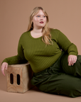 Gingham Long Sleeve Baby Tee in Summer Olive worn by Juliet