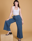 Heritage Wide Leg Trousers in French Blue and Cropped Tank in Vintage Tee White on Alex