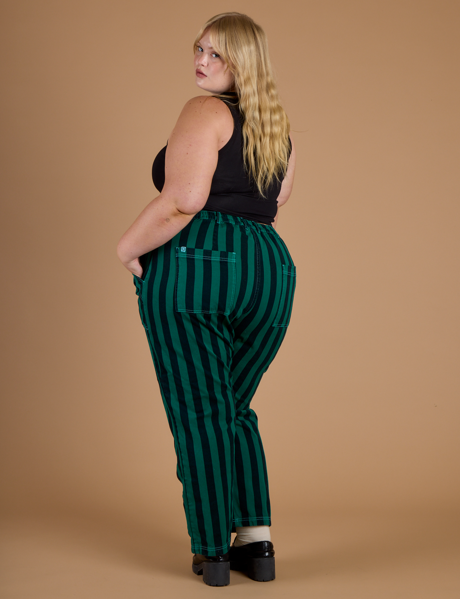 Black Stripe Work Pants - Hunter Green