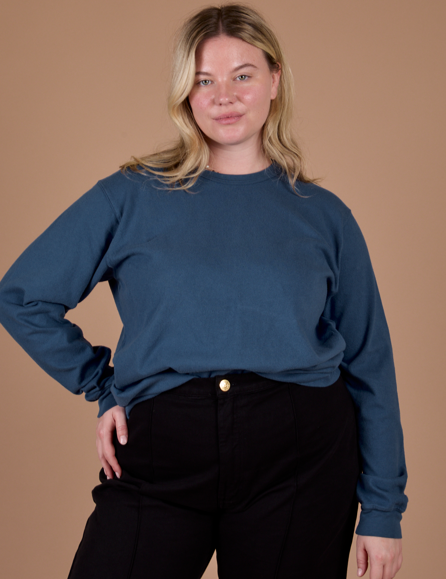 Long Sleeve Burly Tee in French Blue worn by Lish