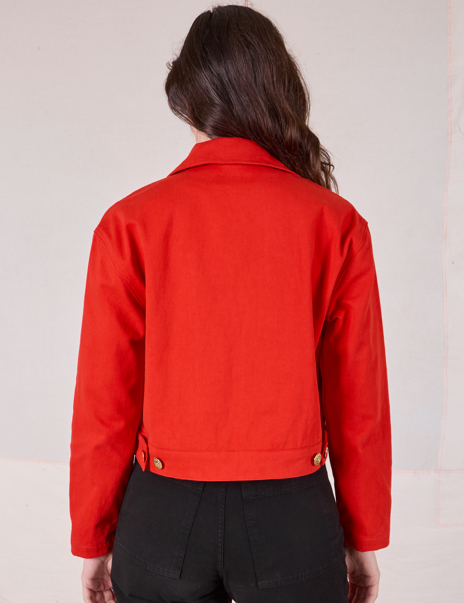 Mechanic Jacket in Mustang Red back view on Alex