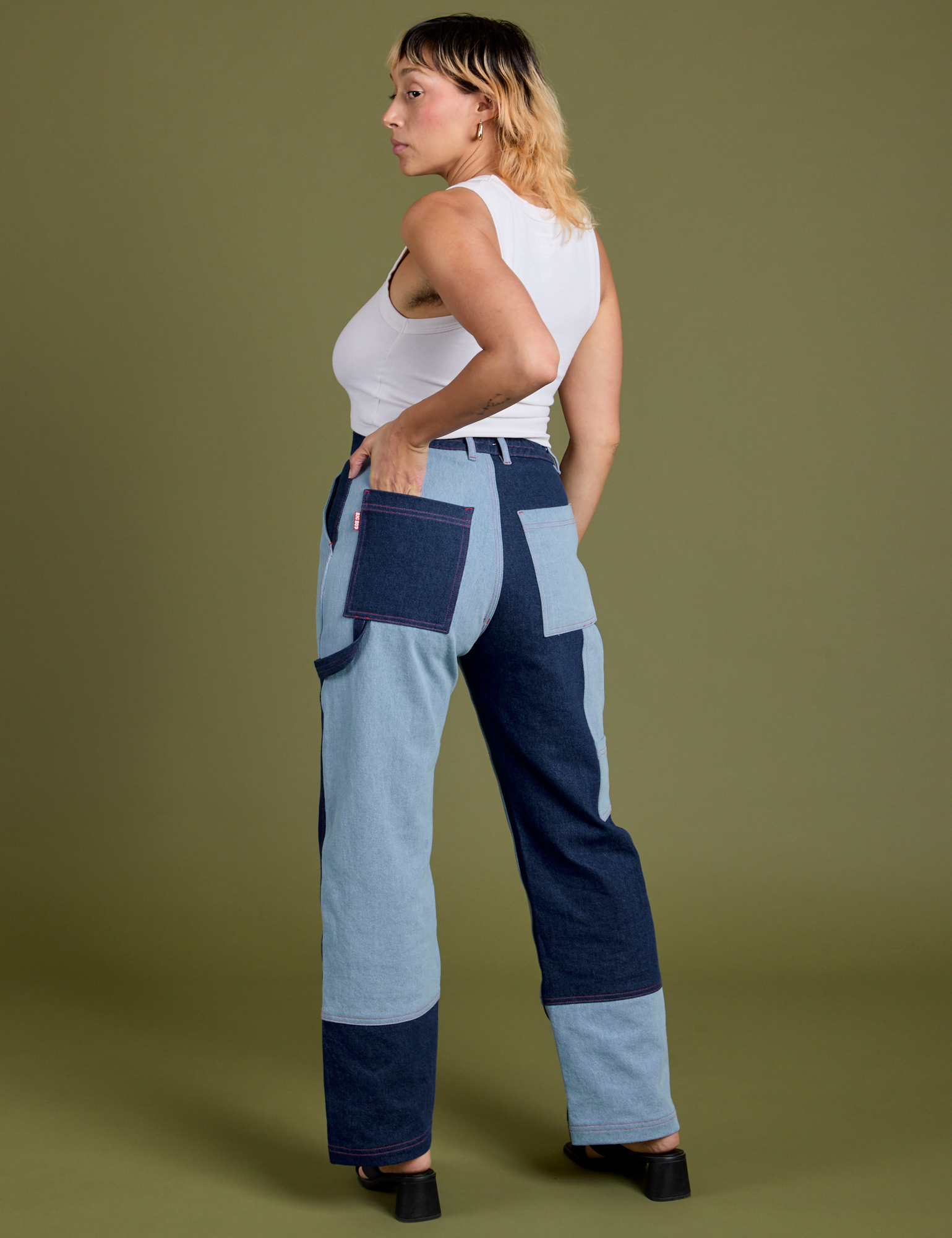 Mismatched Denim Carpenter Jeans back view on Tiara