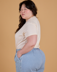 Side view of Organic Vintage Tee in Vintage Off White on Ashley