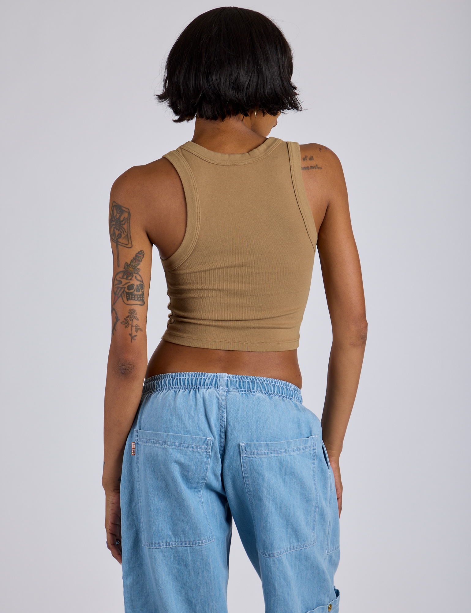 Back view of Cropped Tank Top in Desert Brown on Kira