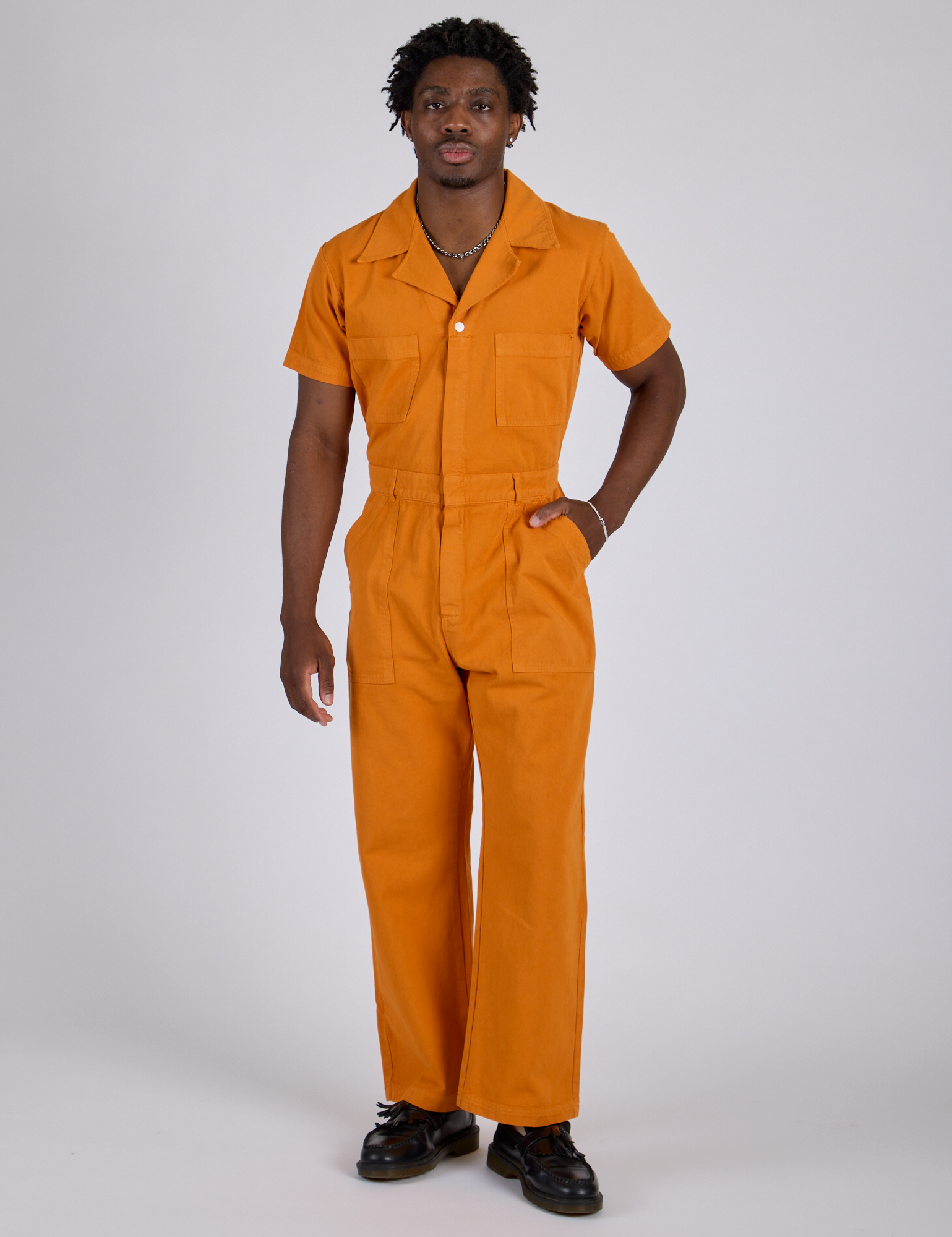 Short Sleeve Jumpsuit - Creamsicle Orange