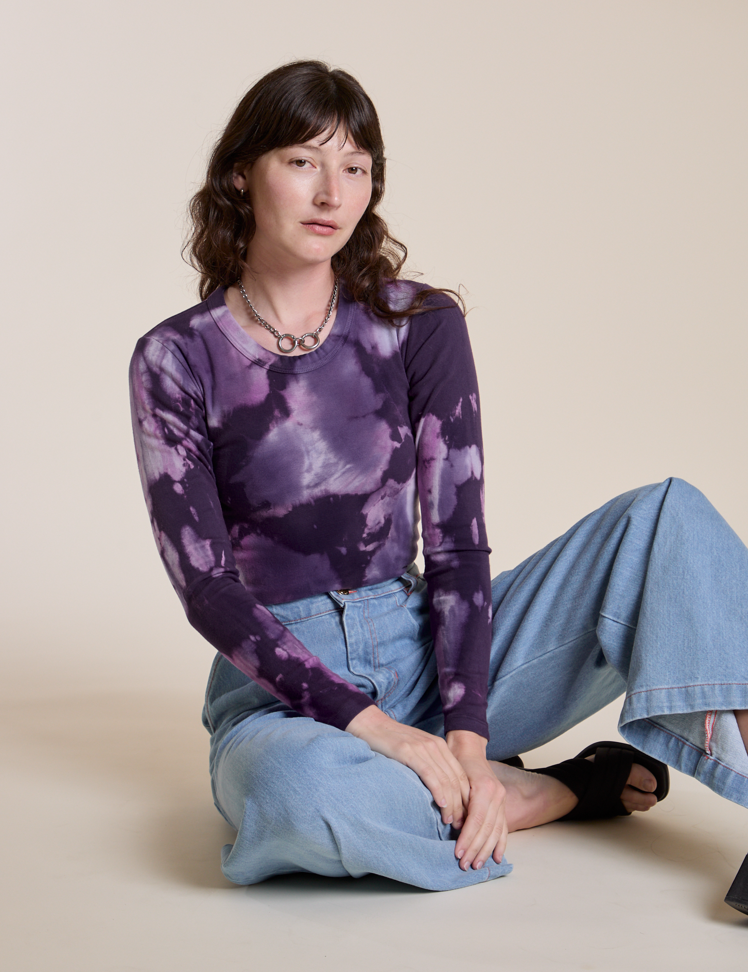 Long Sleeve Baby Tee in Dark Lavender on Alex