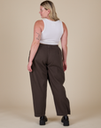 Back view of Heavyweight Trousers in Espresso Brown and vintage tee white Cropped Tank on Lish