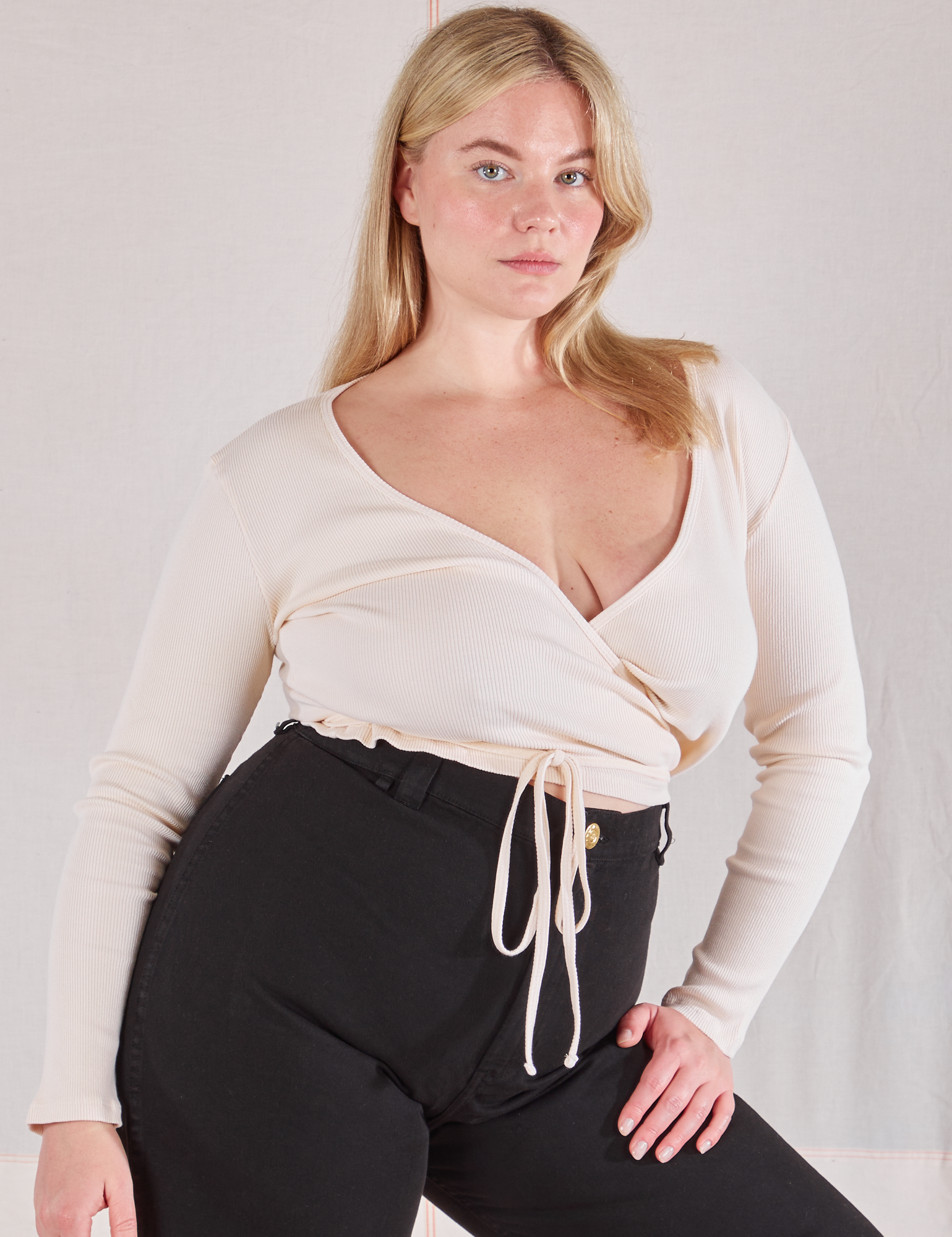 Lish is wearing Wrap Top in Vintage Tee Off-White
