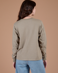 Long Sleeve Burly Tee in Khaki Grey back view on Alex