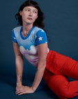 Airbrush Cloud Baby Tee and Work Pants in Mustang Red on Alex