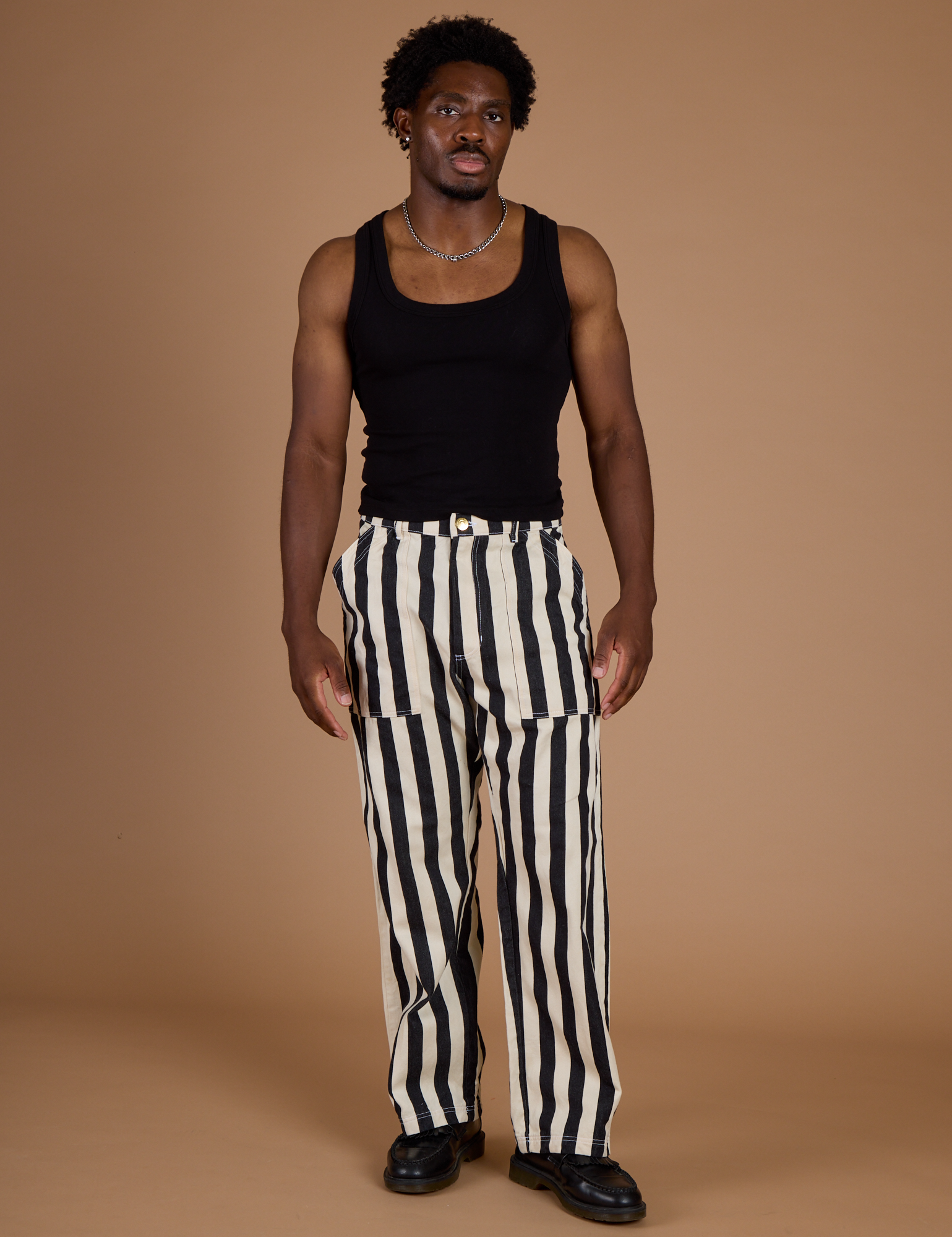 Black Stripe Work Pants - Natural