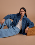 Anthony is wearing Cropped Corduroy Overshirt in French Blue