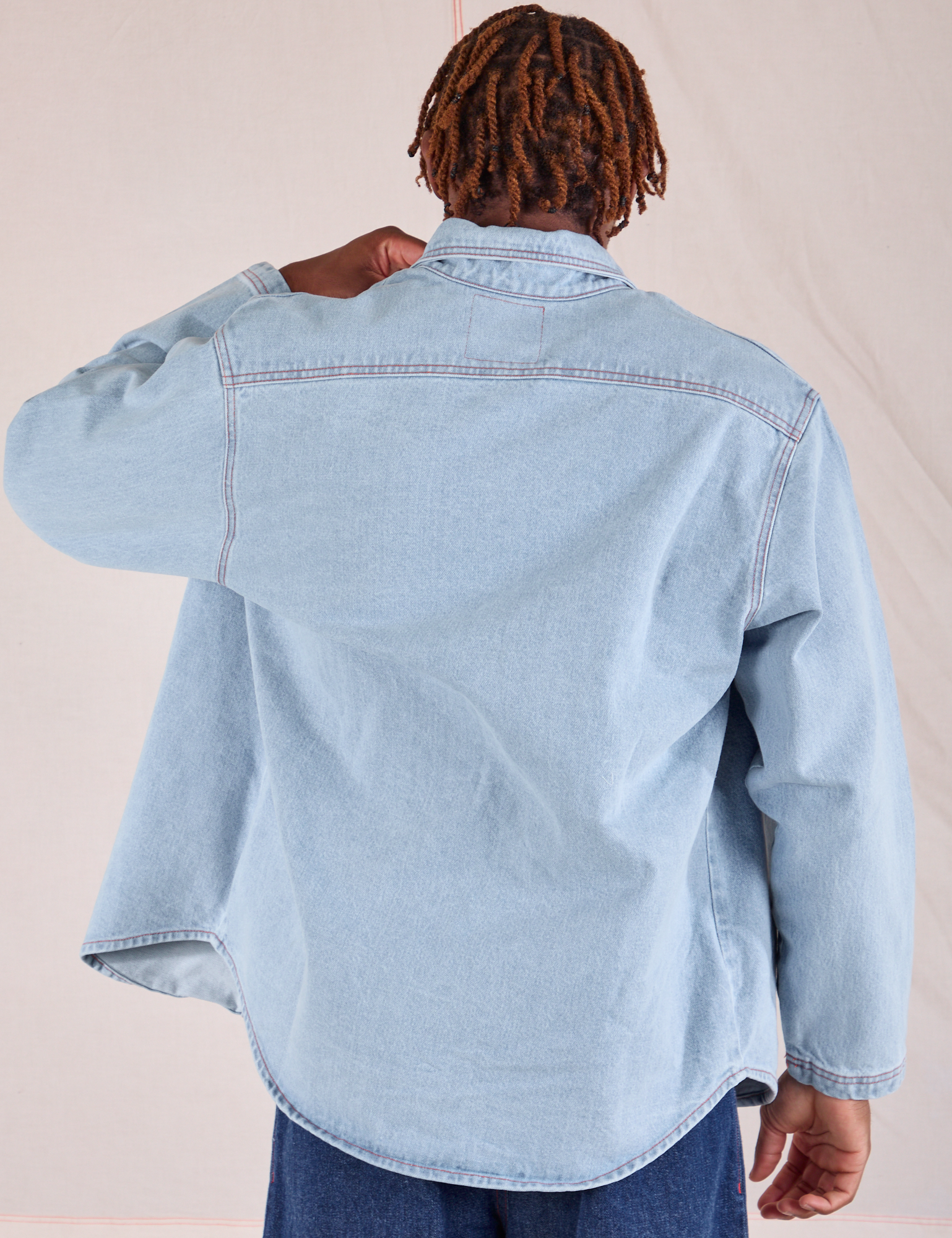 Denim Overshirt in Light Wash back view on Issac
