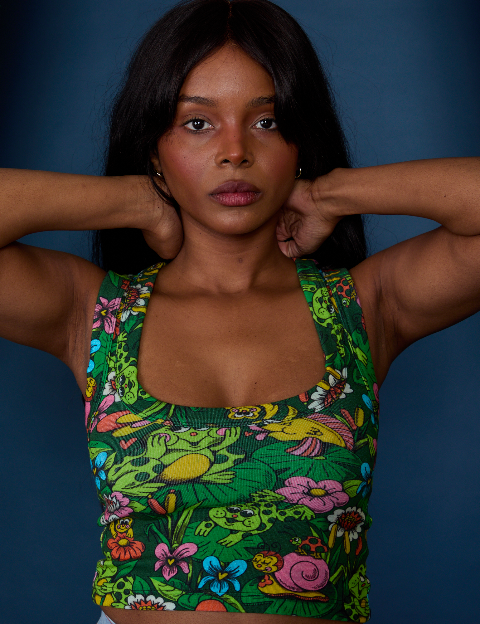 Cropped Tank Top in Pond Party front close up on Kandia