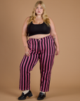 Black Stripe Work Pants - Bubblegum Pink
