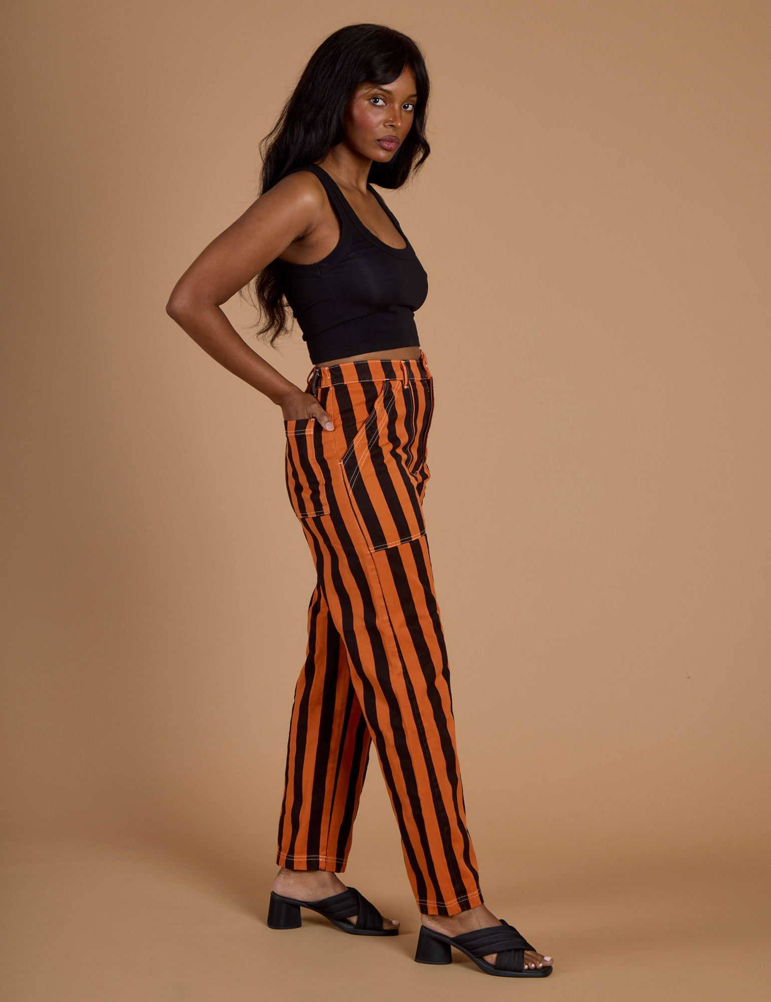 Black Stripe Work Pants - Construction Orange