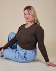 Long Sleeve Baby Tee in Espresso Brown worn by Lish