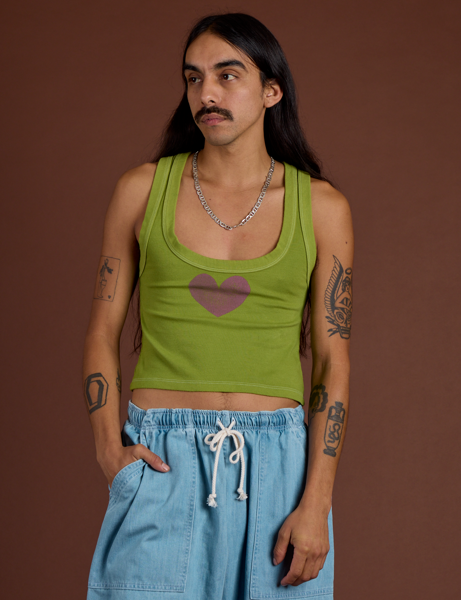 Icon Cropped Tank - Green Heart