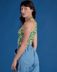 Deep-Cut Racerback Tank in Spring Quilt Print side view on Alex