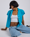 Pantry Button-Up in Hawaiian Blue worn by Kira