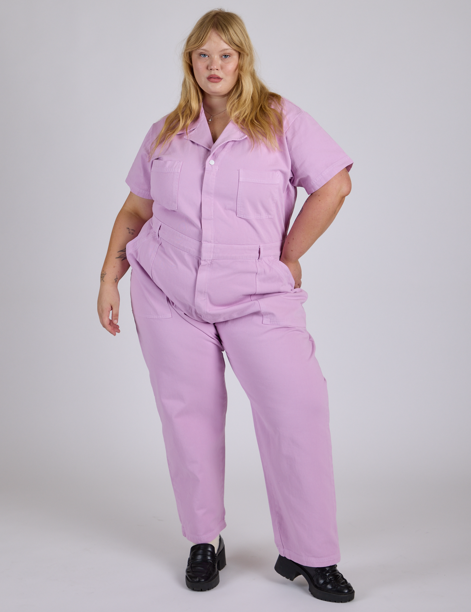 Short Sleeve Jumpsuit - Lilac Purple