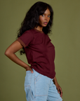 Side view of Vintage Ringer Tee in Red Wine on Kandia
